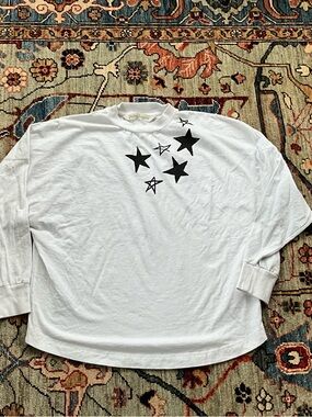 Palm Angels White Long Sleeve Tee with Black Star Graphics
